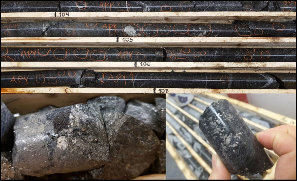 Figure 5: Knaften 300 Gold Zone drill core; gold is associated with arsenopyrite